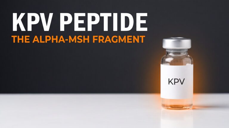 KPV peptide: the alpha-MSH fragment. One research vial, overlay in empty space.