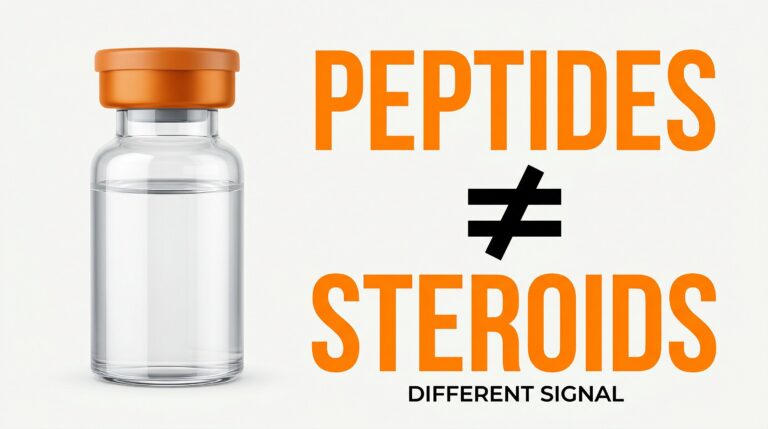 Are peptides steroids featured thumbnail — vial and PEPTIDES ≠ STEROIDS type, education only