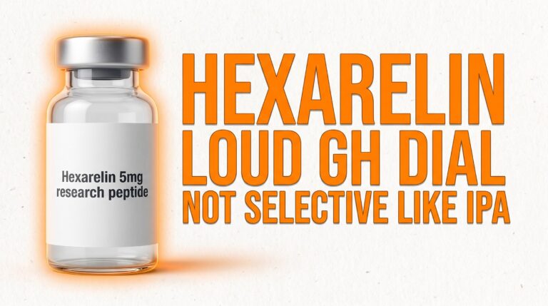 Hexarelin featured thumbnail — loud GH dial research map, not an FDA GH drug