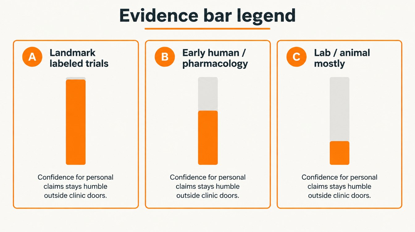 Teaching diagram: evidence bar legend for peptide catalog entries