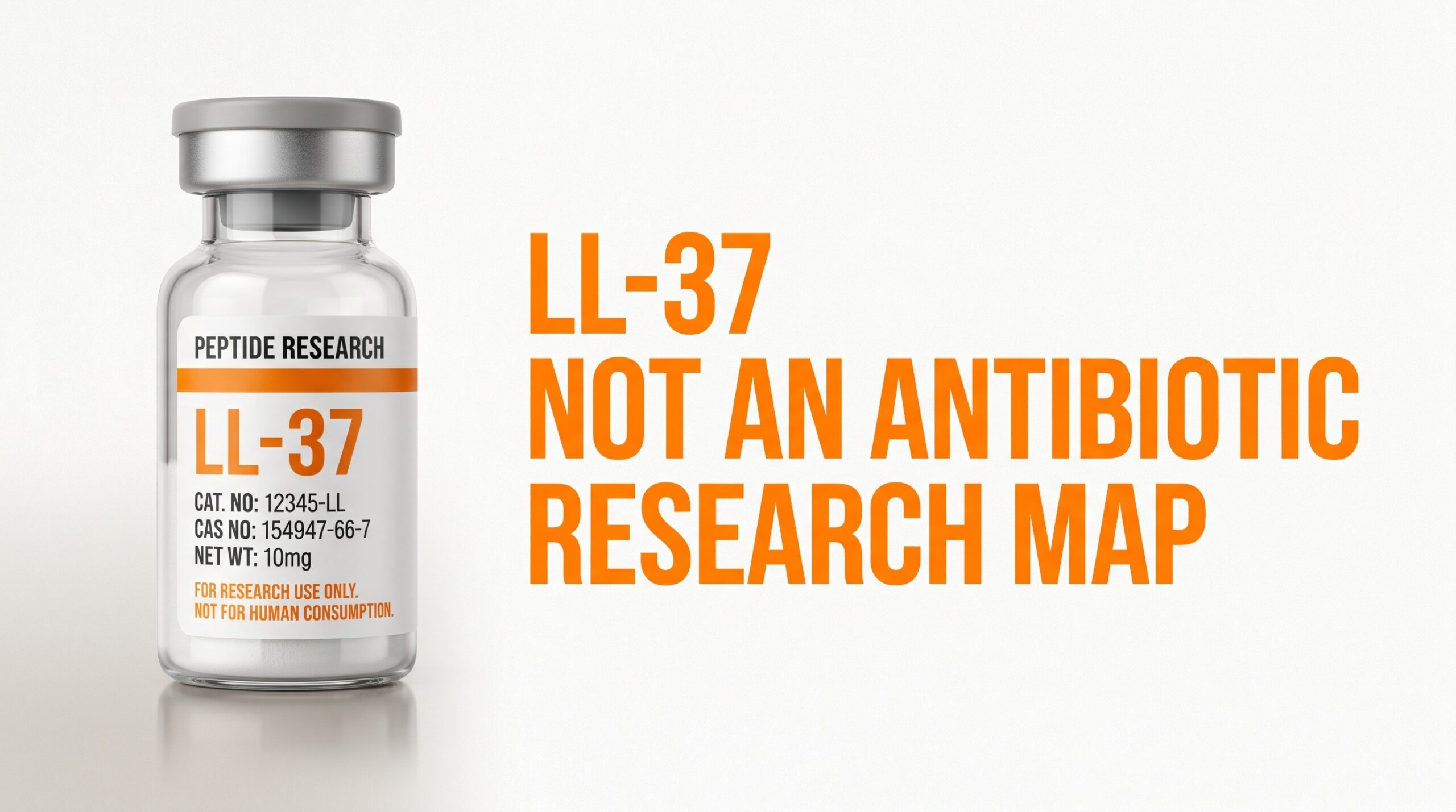 LL-37 cathelicidin antimicrobial peptide research map — not an antibiotic, education thumbnail