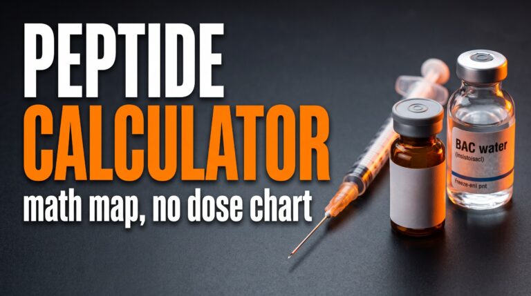 Peptide calculator hub featured thumbnail — reconstitution math map honesty, education only