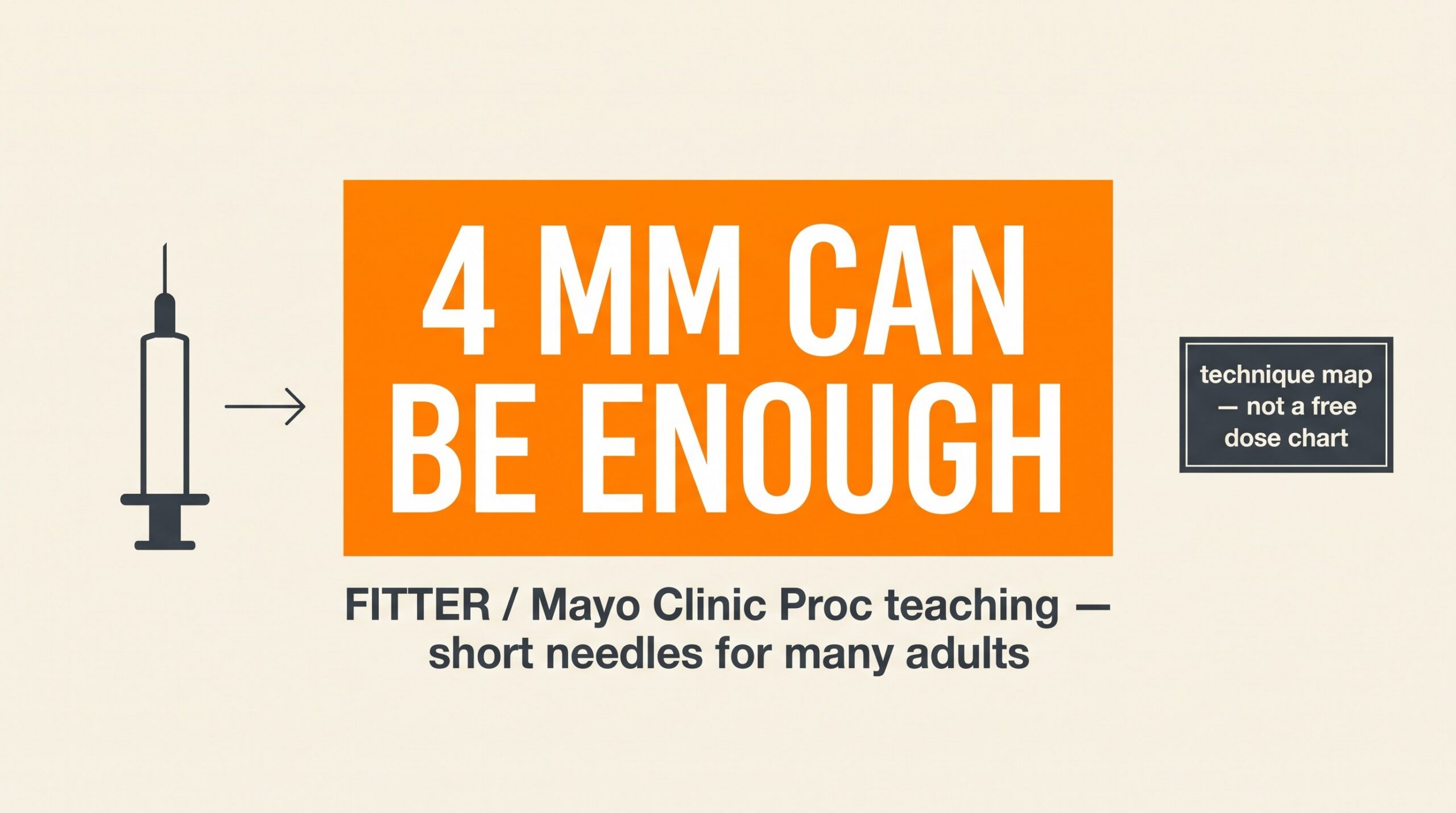 Teaching diagram: FITTER / Mayo Clinic Proc note that 4 mm needles can be enough for many adult under-the-skin shots.