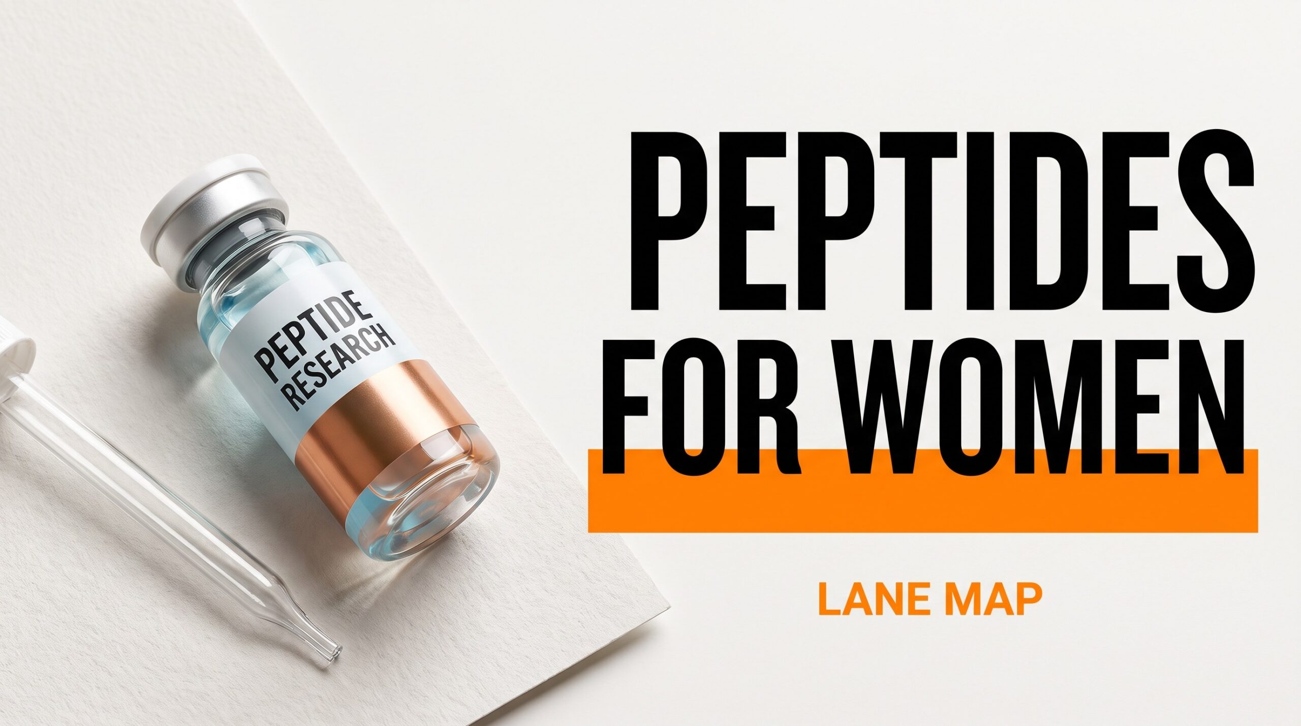 Peptides for women lane map featured thumbnail — vial and bold type, education only