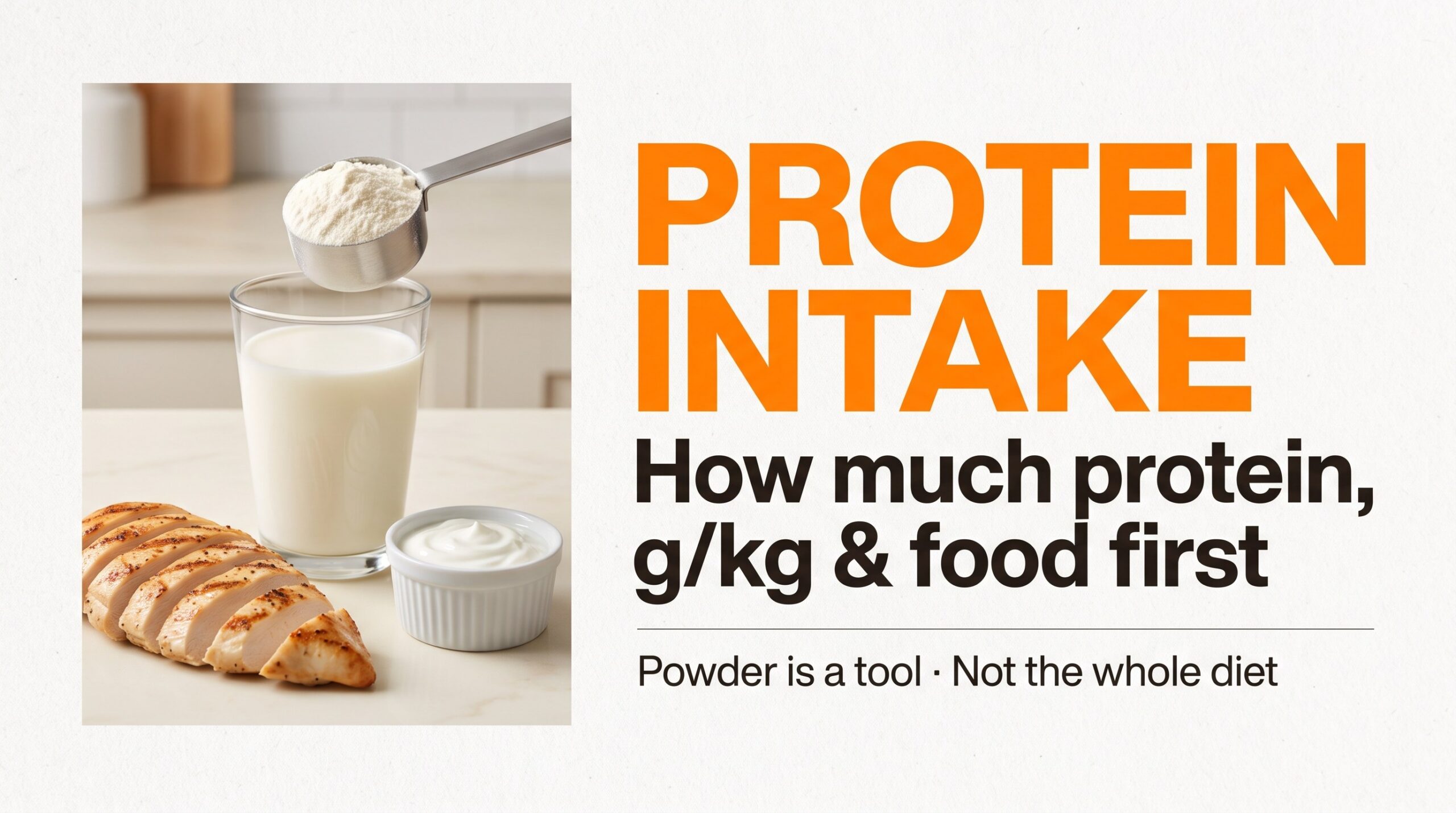 Protein intake — food, powder scoop, g/kg education magazine thumbnail