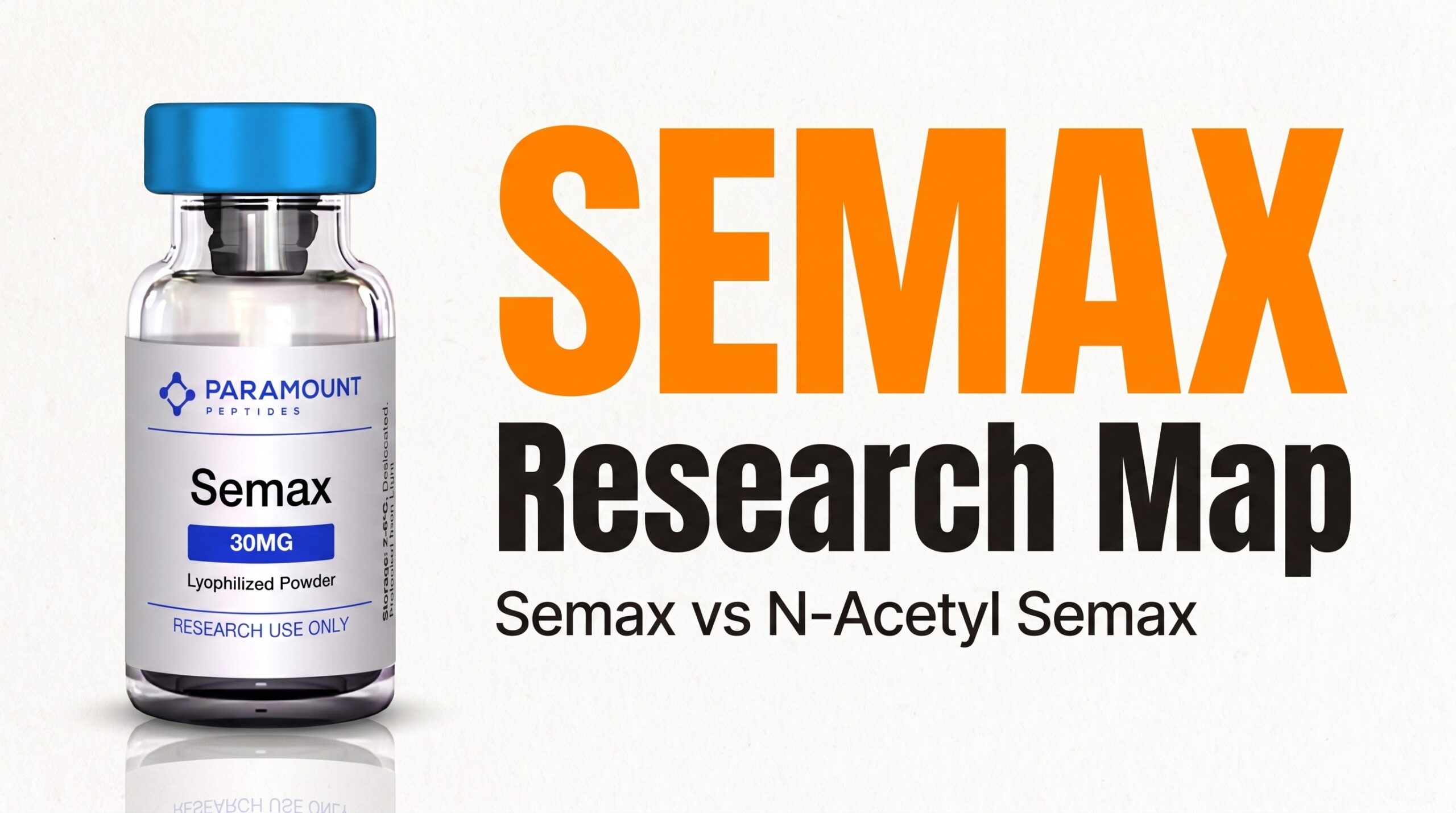 Semax research vial on paper background — Semax vs N-Acetyl Semax research map