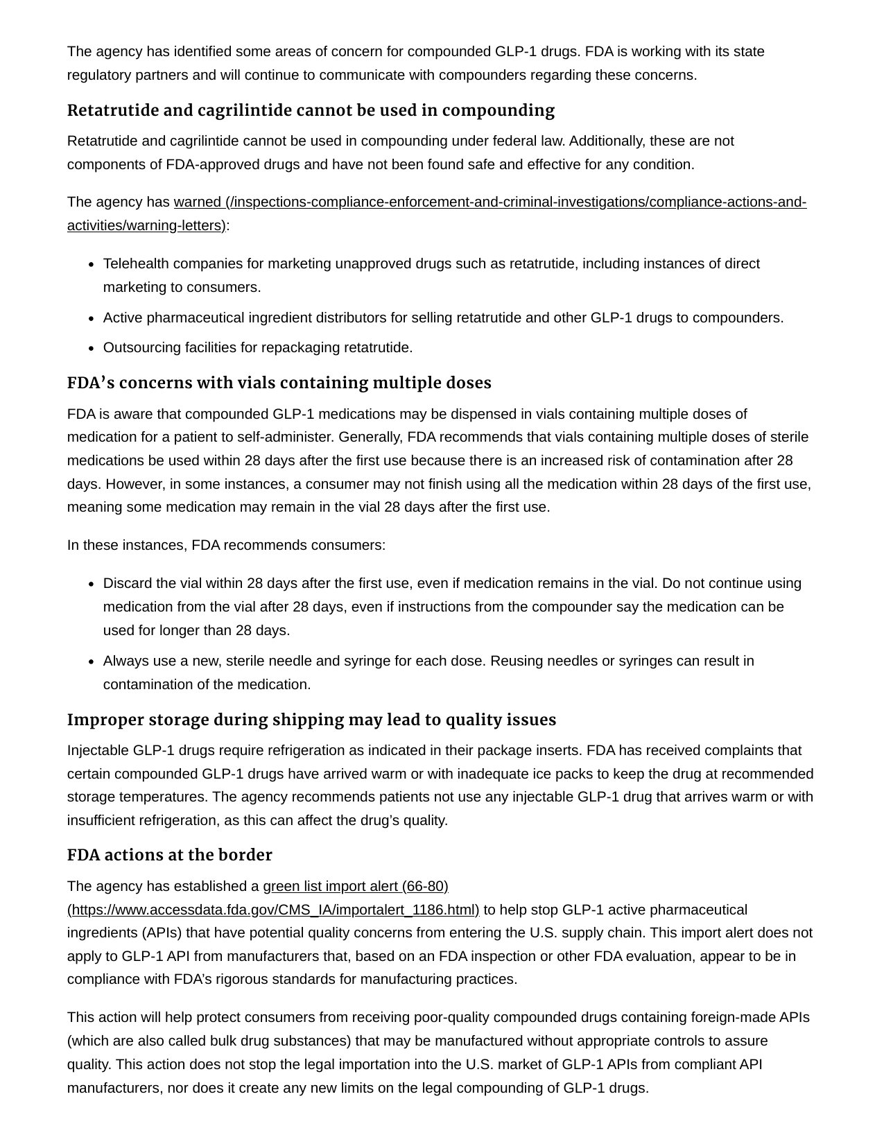 FDA retatrutide compounding prohibition screenshot