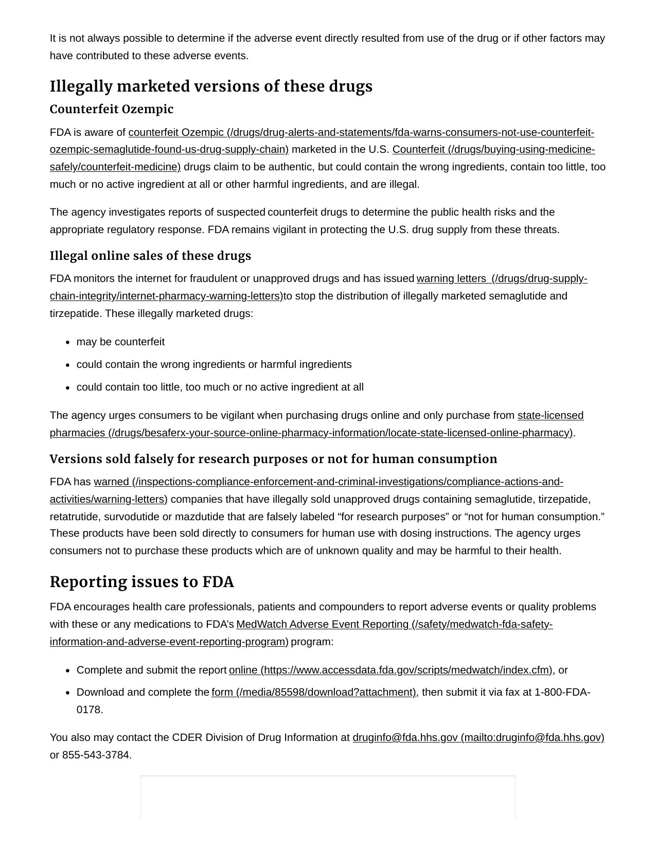 FDA illegally marketed and fake research-label GLP-1 screenshot