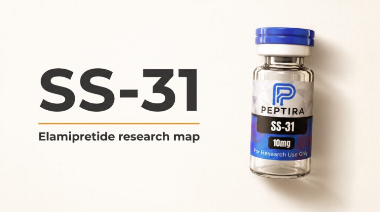 SS-31 Peptira research vial — elamipretide / mitochondrial peptide research map