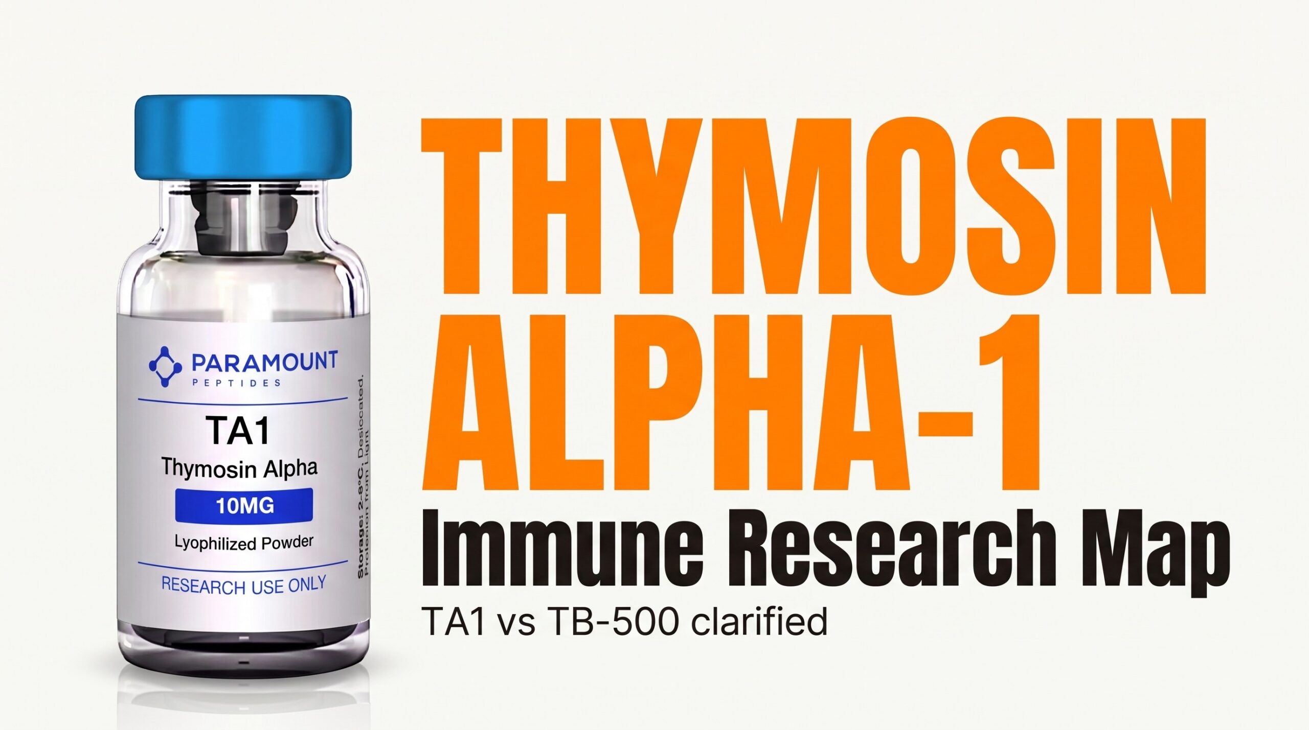 Thymosin Alpha-1 Paramount research vial — TA1 immune research map vs TB-500