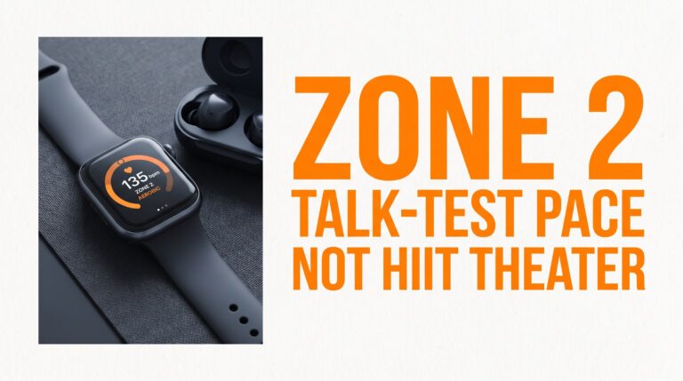 Zone 2 training featured thumbnail — talk-test pace, not HIIT theater, sports watch HR concept