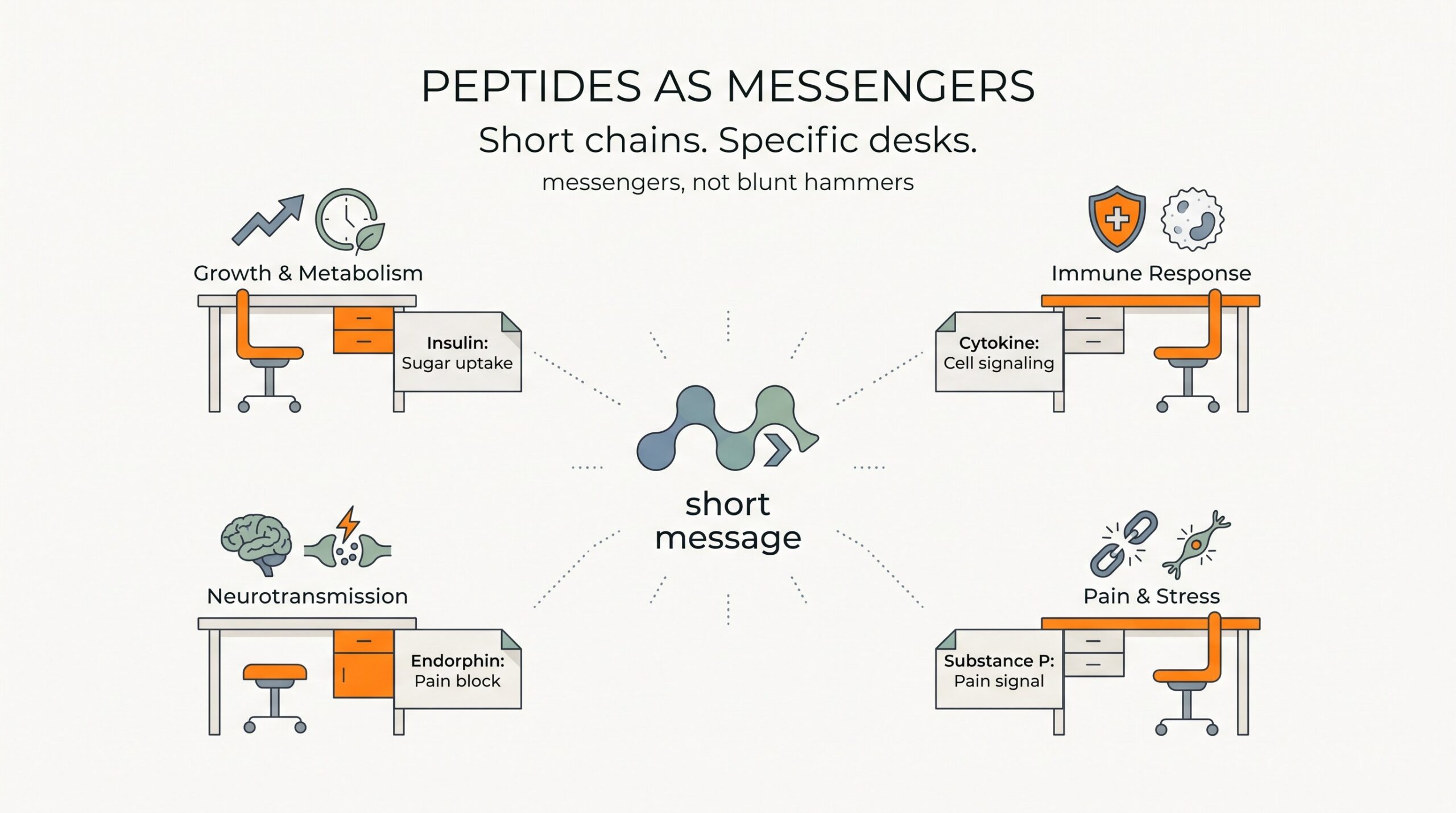 Teaching diagram: peptides as short messengers to specific cell desks